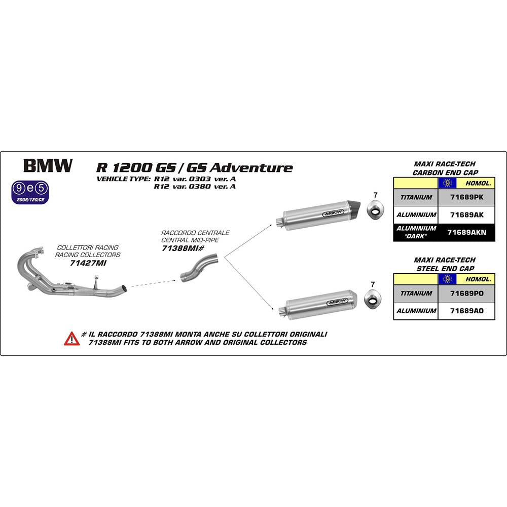 ARROW 71388MI [RAS]: LINK PIPE Stainless steel RE #71689 SIL - BMW R1200GS/ADV 06>09 1