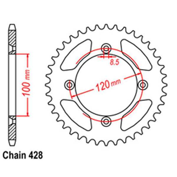 REAR SPROCKET - STEEL 51T 428P 1