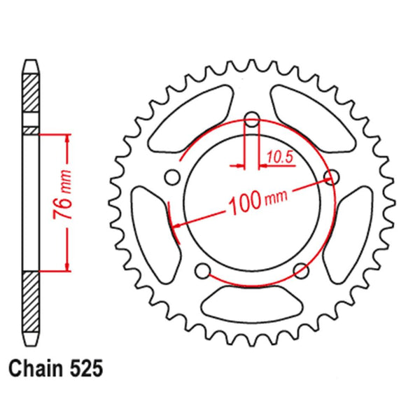 REAR SPROCKET - STEEL 42T 525P 1