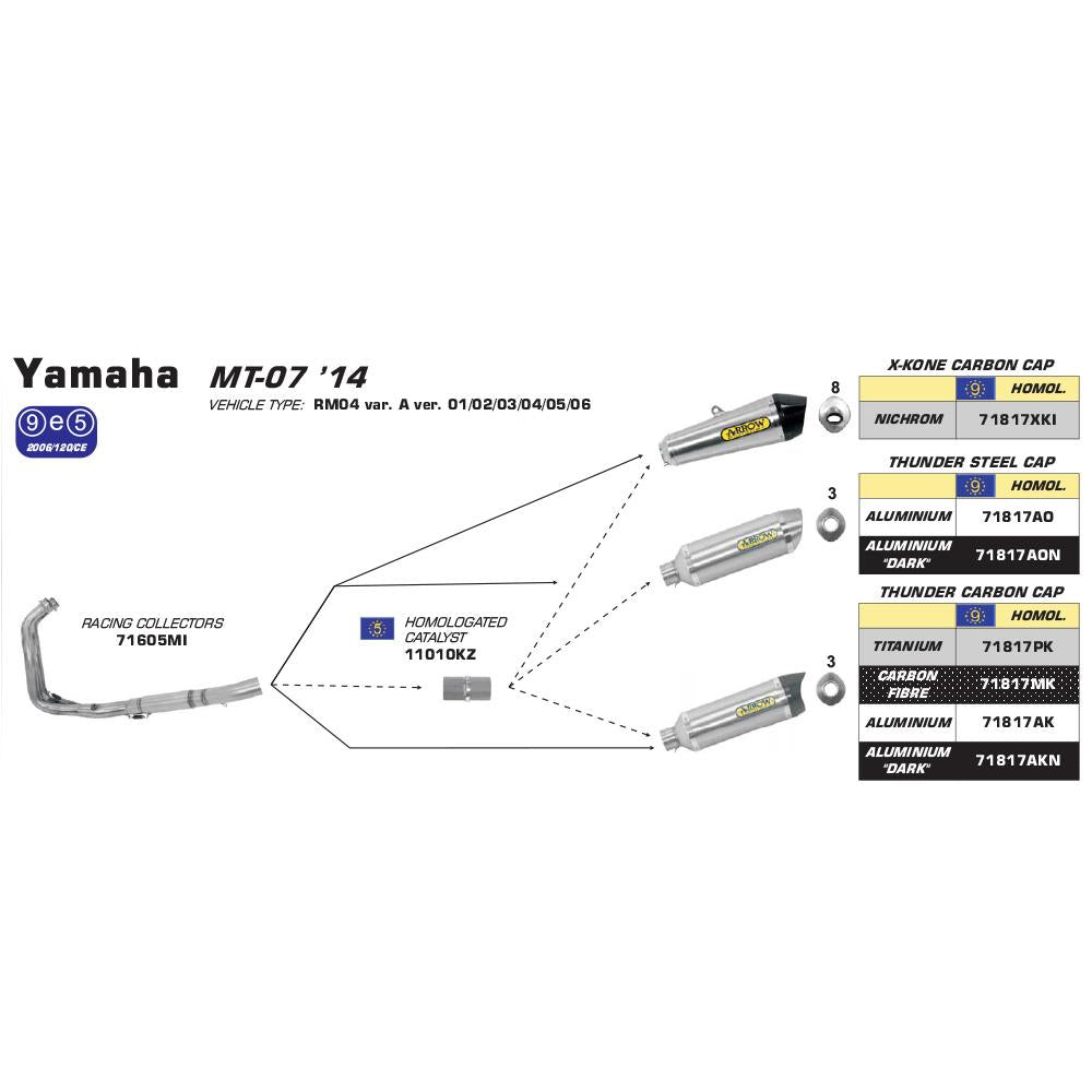 ARROW Collector 71605MI [RAS]: Stainless 2:1 HIGH Non-Cat - YA MT-07 14>20 1