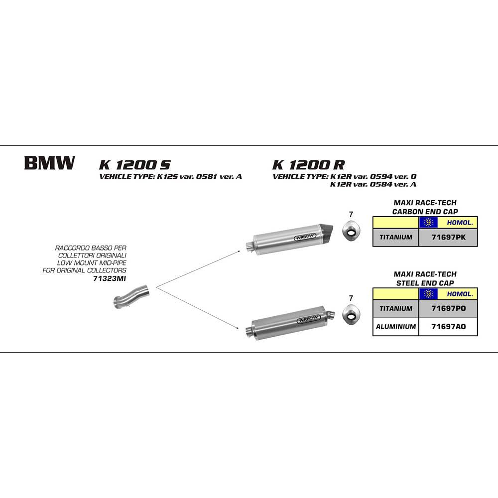 ARROW 71697PK Silencer :- MAXI RACE-TECH Titanium with Carbon End Cap - BMW K1200S/R 05>08 1