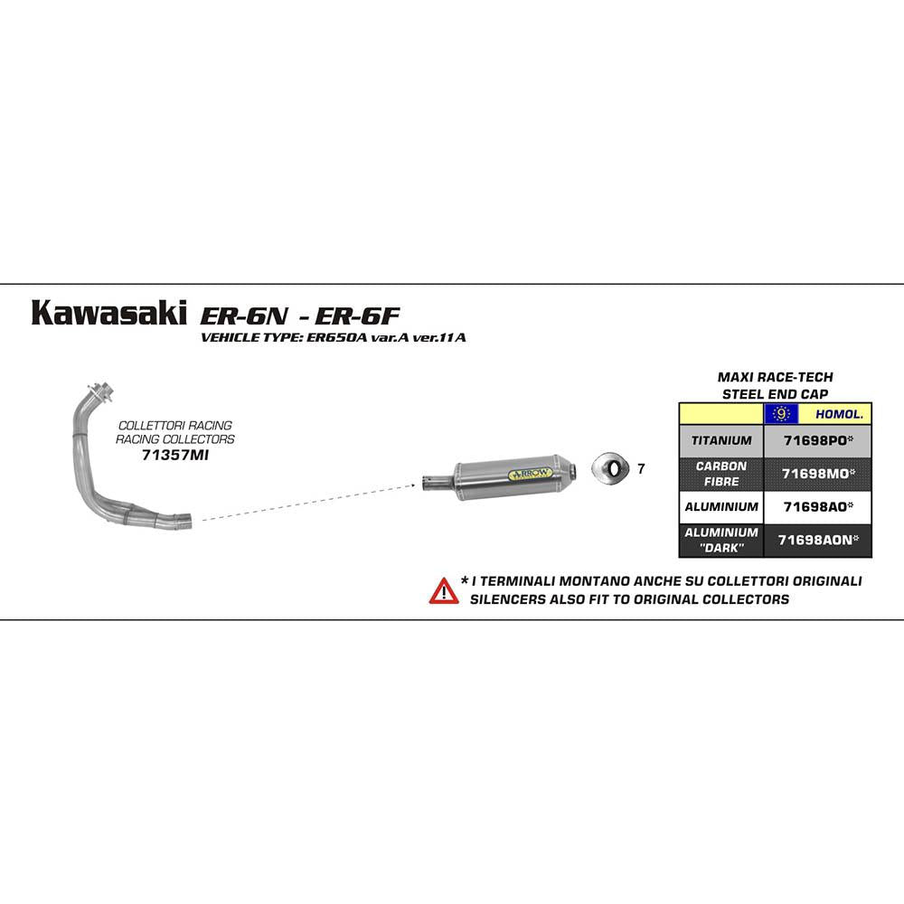 ARROW 71698AO Silencer :- MAXI RACE-TECH Aluminium Silver with Steel End Cap - KA ER-6F/N 05>11 1