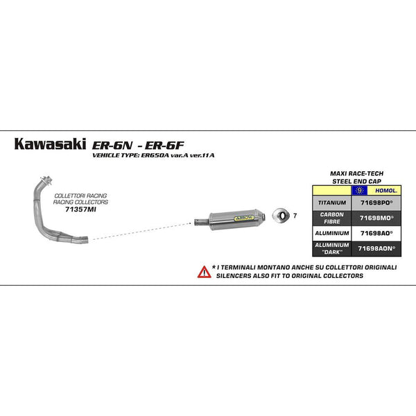 ARROW 71698AO Silencer :- MAXI RACE-TECH Aluminium Silver with Steel End Cap - KA ER-6F/N 05>11 1