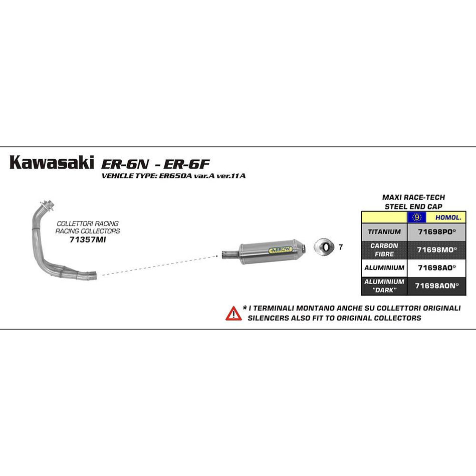 ARROW 71698AON Silencer :- MAXI RACE-TECH Aluminium Dark with Steel End Cap - KA ER-6F/N 05>11 1