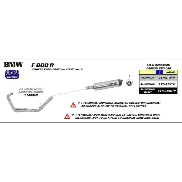 ARROW 71746AKN Silencer :- MAXI RACE-TECH Aluminium Dark with Carbon End Cap - BMW F800R 09>16 1