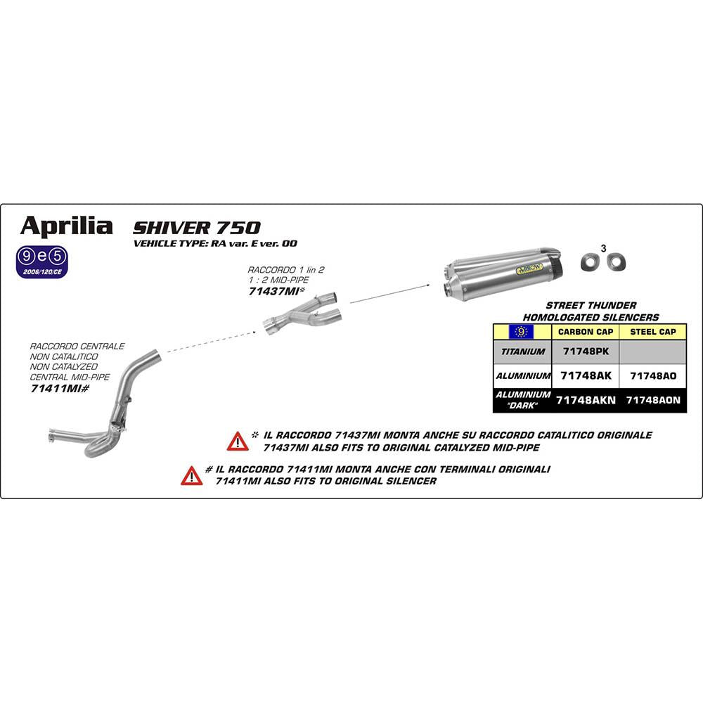 ARROW 71748AKN Silencer :- THUNDER L&R ALU DK W CN E/C - APR SHIVER 750 08>16 1