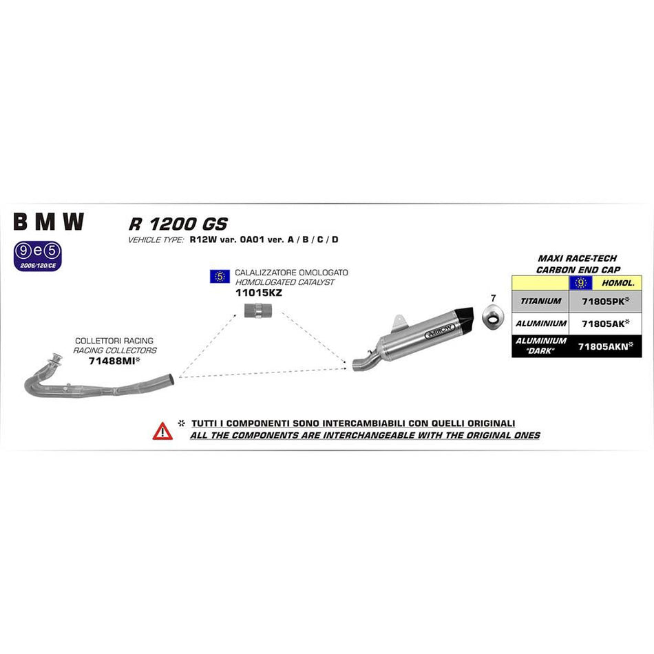 ARROW 71805AK Silencer :- MAXI RACE-TECH Aluminium Silver with Carbon End Cap - BMW 1