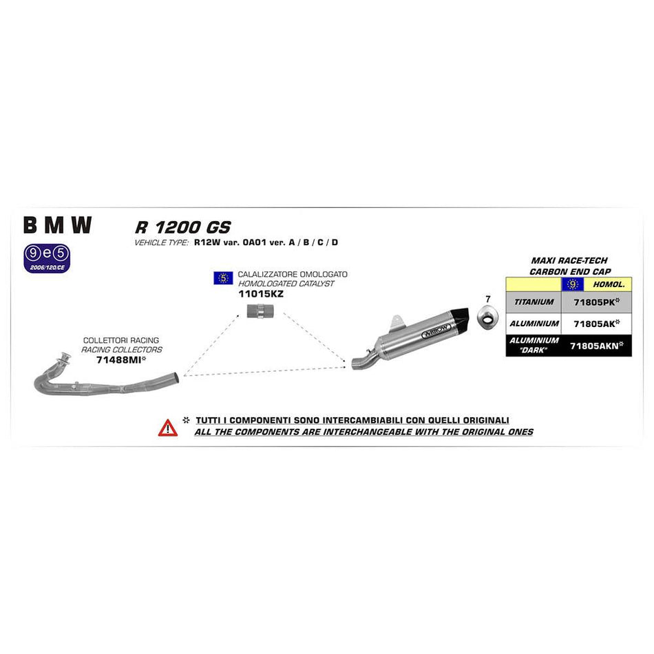 ARROW 71805AKN Silencer :- MAXI RACE-TECH Aluminium Dark with Carbon End Cap - BMW 1