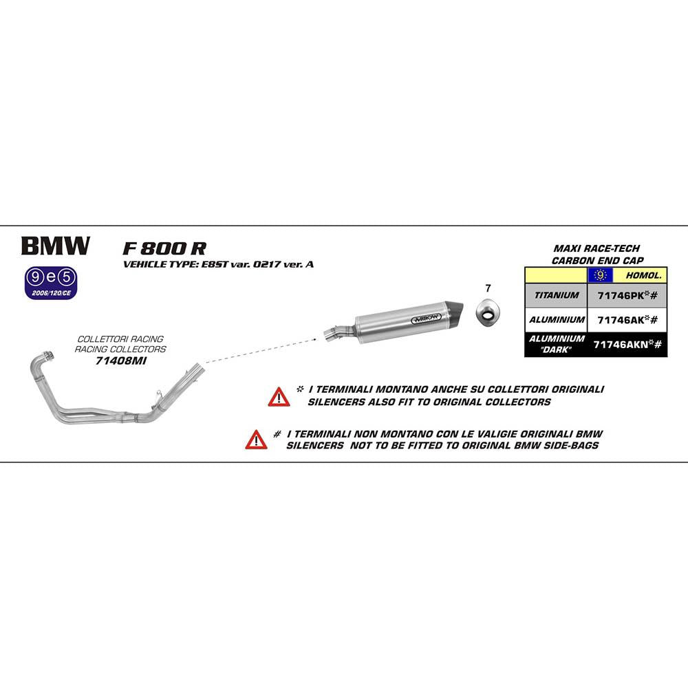 ARROW 71746AK Silencer :- MAXI RACE-TECH Aluminium Silver with Carbon End Cap - BMW F800R 09>16 1