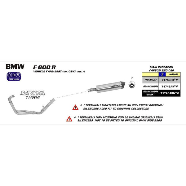 ARROW 71746AK Silencer :- MAXI RACE-TECH Aluminium Silver with Carbon End Cap - BMW F800R 09>16 1