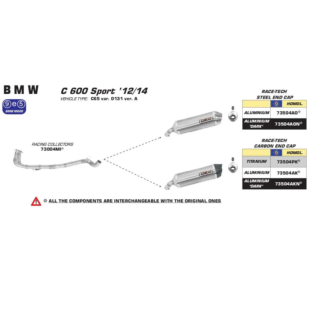 ARROW Silencer 73504AK [AOE]: R-TECH ALU SLV W CBN E/C - BMW C 600 SPORT 12-16 1