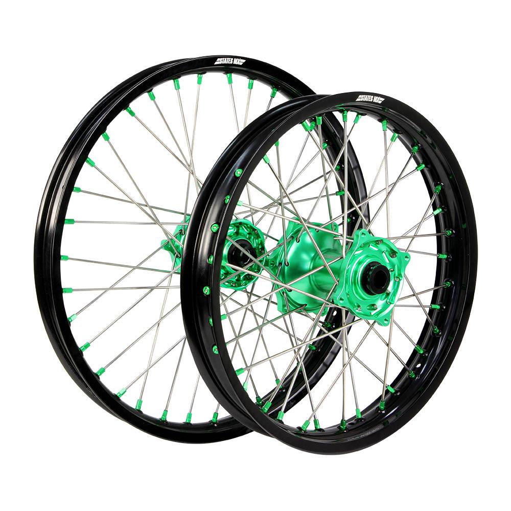 STATES MX WHEEL SET KAWASAKI KX80/85 SMALL WHEEL 17" FRONT/14" REAR - BLACK/GREEN 1