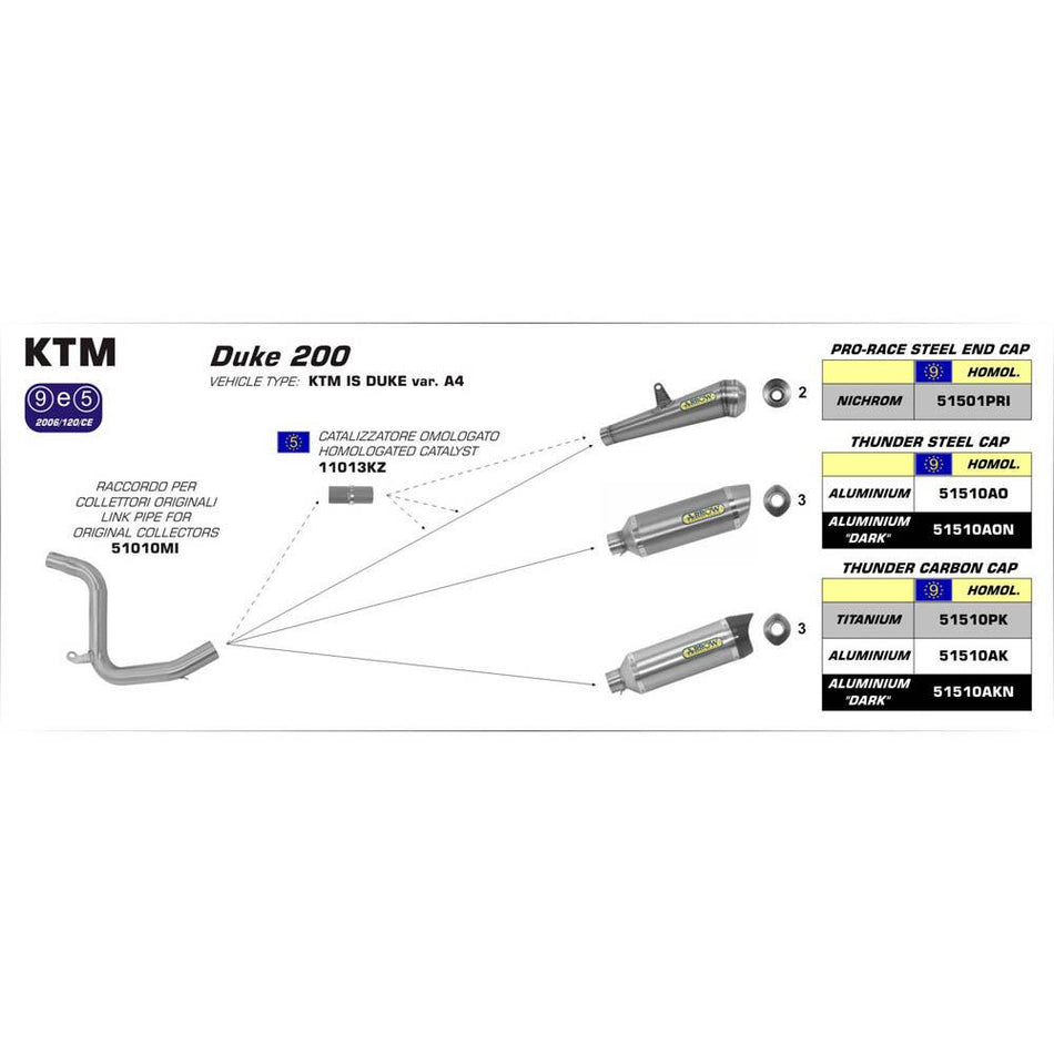 ARROW Link Pipe 51010MI [RAS]: Stinless Non-Cat KTM 125/200 DUKE 2012 - 2015 1