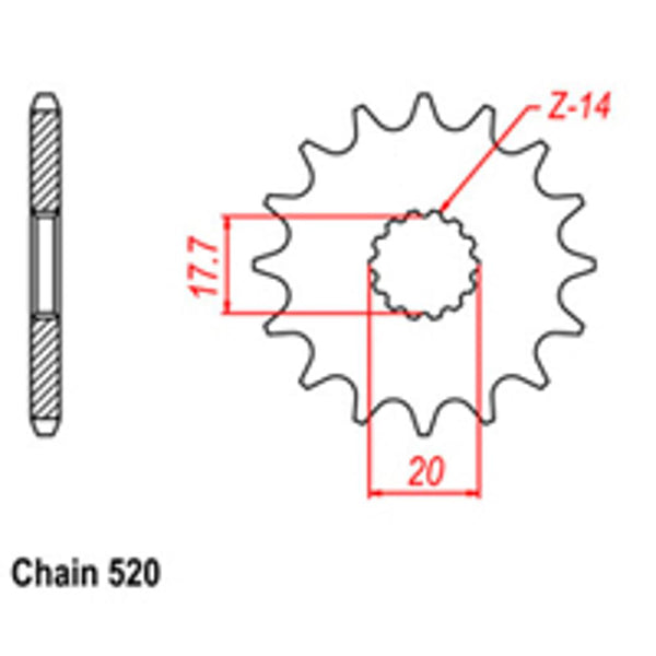 FRONT SPROCKET - STEEL 14T 520P 1