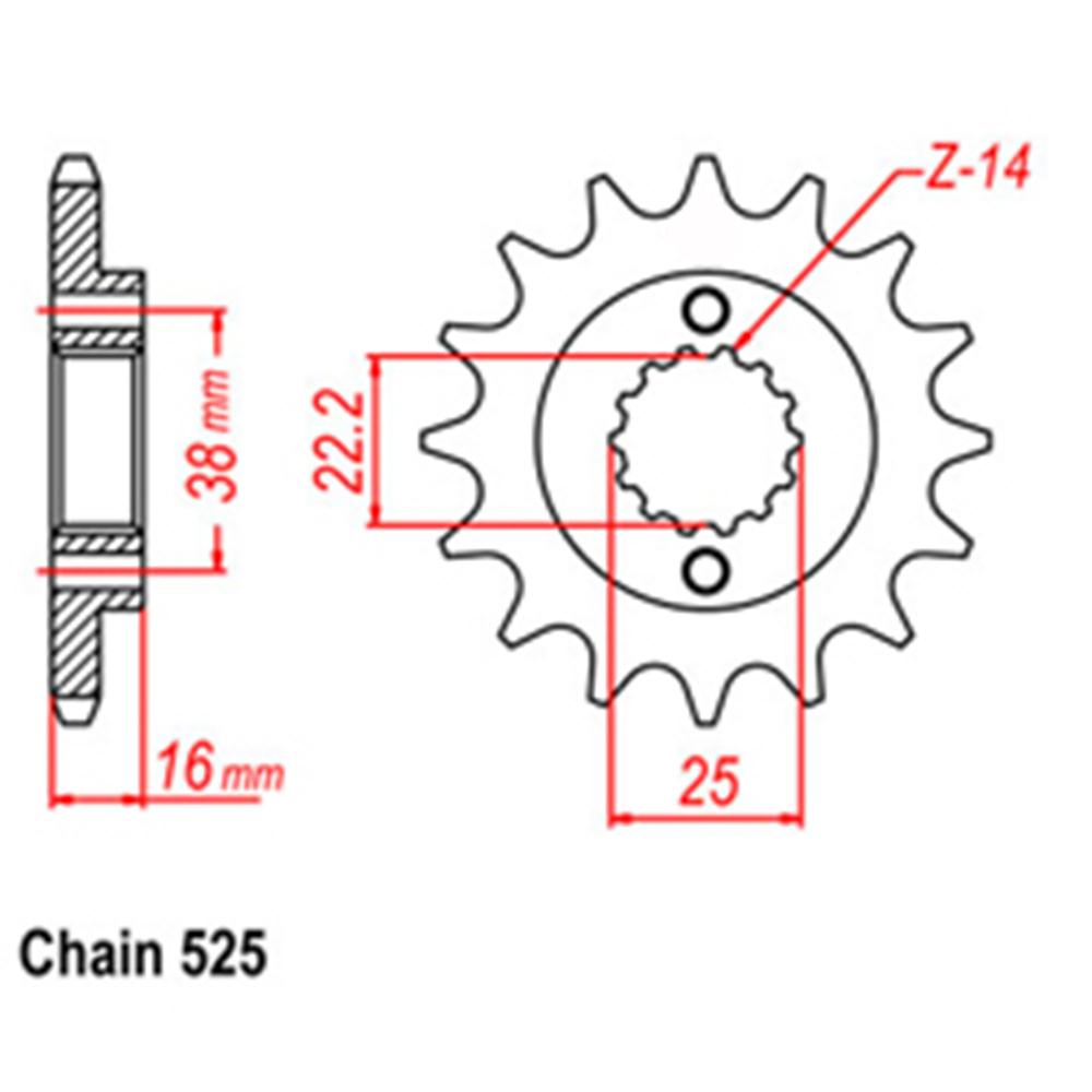 FRONT SPROCKET - STEEL 14T 525P 1