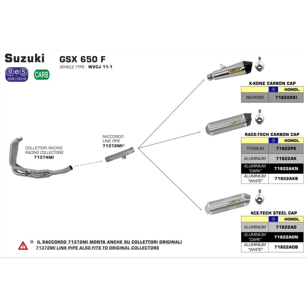 ARROW 71372MI [RAS]: LINK PIPE Stainless steel RE #71822 - SU GSF 650/1250 BANDIT 3