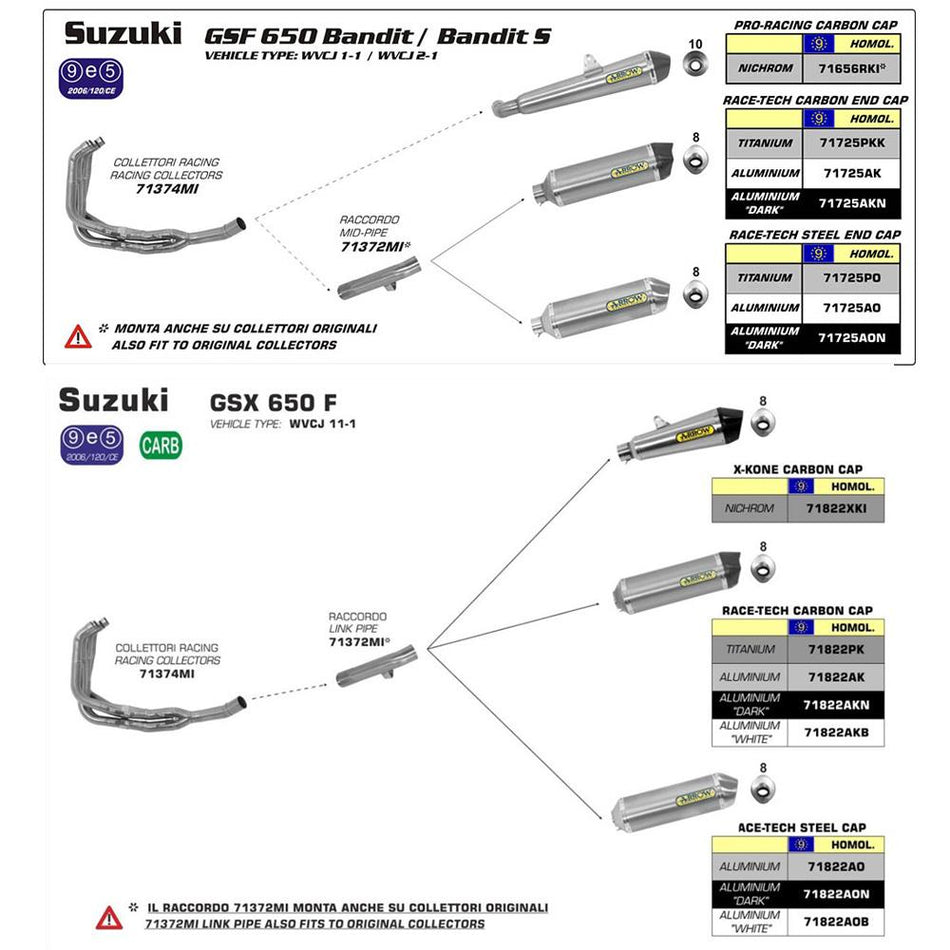 ARROW 71372MI [RAS]: LINK PIPE Stainless steel RE #71822 - SU GSF 650/1250 BANDIT 1