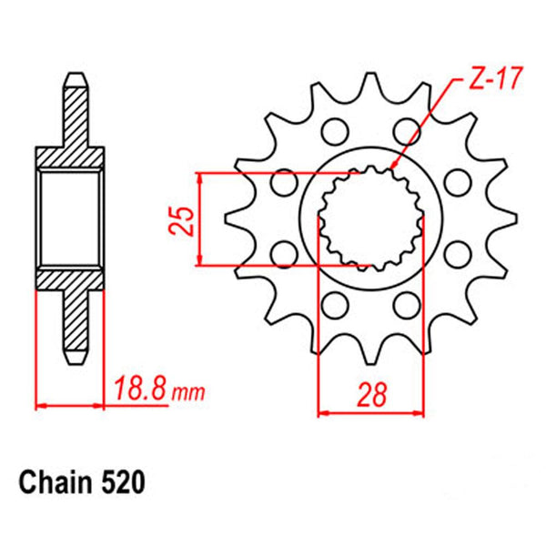 FRONT SPROCKET - STEEL 17T 520P 1