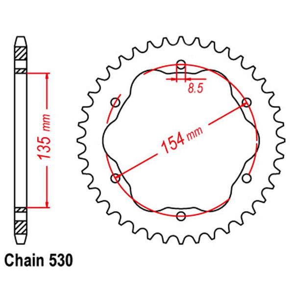 REAR SPROCKET - STEEL 40T 530P - 760 or 770 ADAPTOR REQUIRED 1