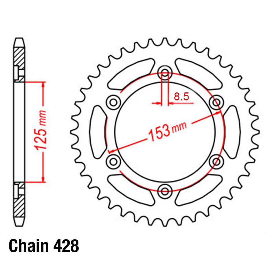 REAR SPROCKET - STEEL 51T 428P 1