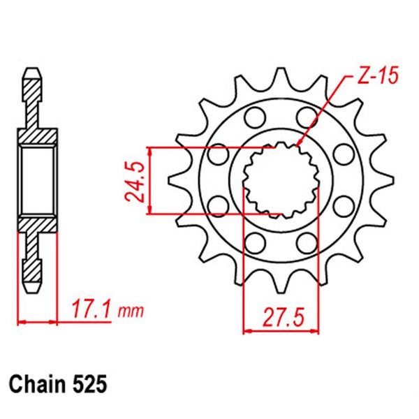 FRONT SPROCKET - STEEL 15T 525P 1