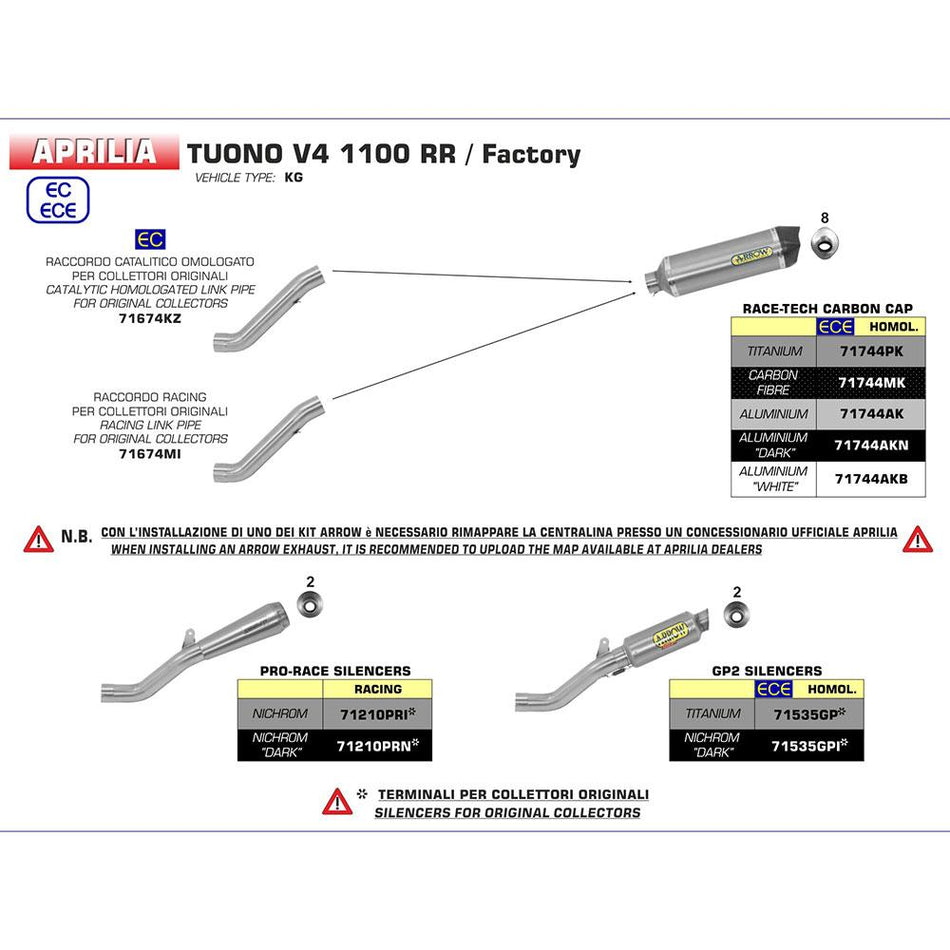 ARROW 71674MI [RAS]: LINK PIPE N-C Stainless steel - APR RSV4 & TUONO 17>20 2