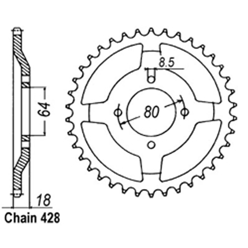 REAR SPROCKET - STEEL 51T 428P 1