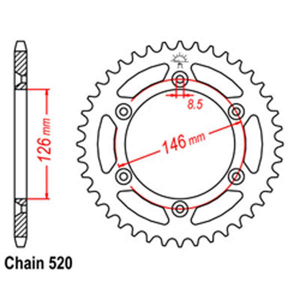 REAR SPROCKET - STEEL 50T 520P 1