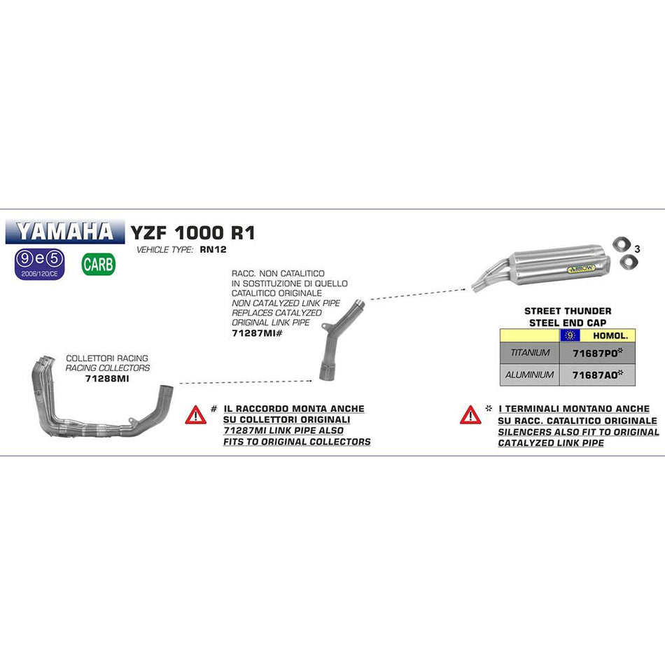 ARROW 71287MI [AOE]: LINK PIPE N-C Stainless steel - YA YZF 1000 R1 04>06 2