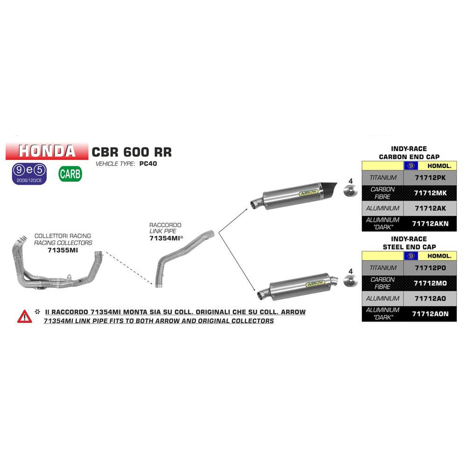 ARROW 71354MI [RAS]: LINK PIPE RE #71712 SIL - HO CBR600RR 07>08 2