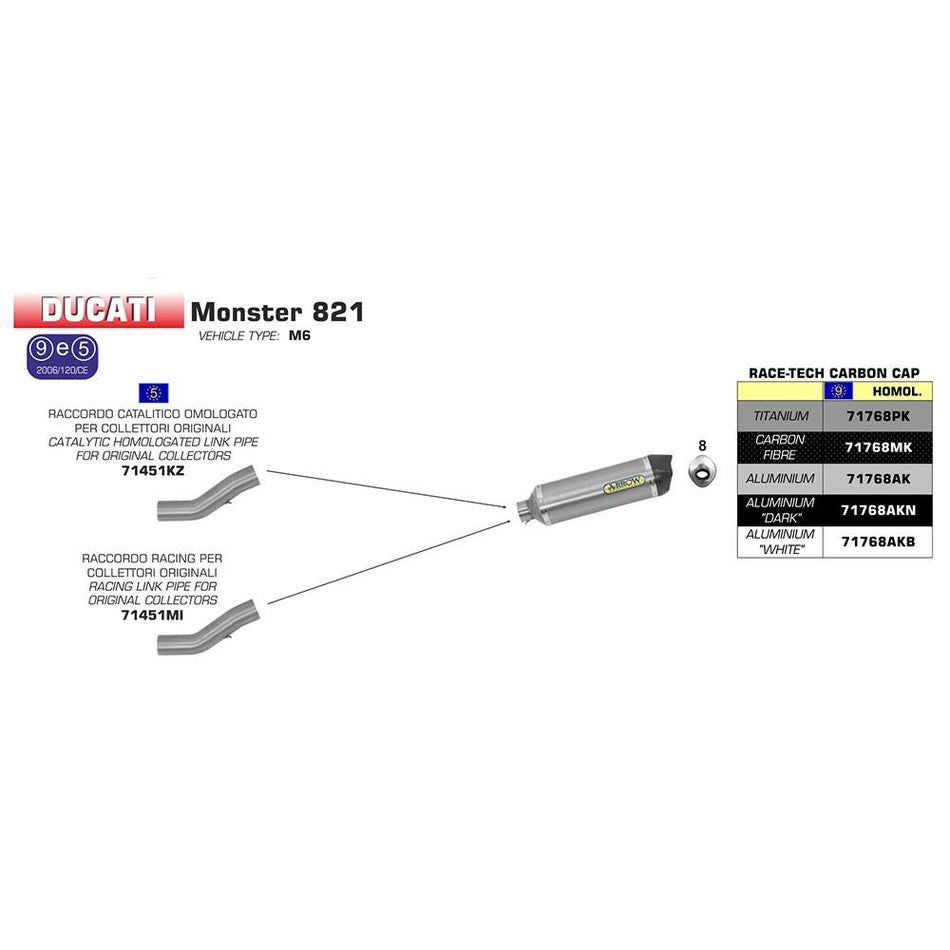 ARROW 71451MI [RAS]: LINK PIPE N-C Stainless steel R #71768 - DU DIAVEL 11>16 2