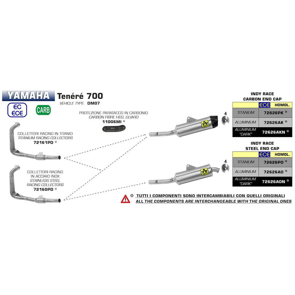 ARROW 72161PD Header Collector set :- Titanium 2:1 Non-Cat YAMAHA Tenere 700 1