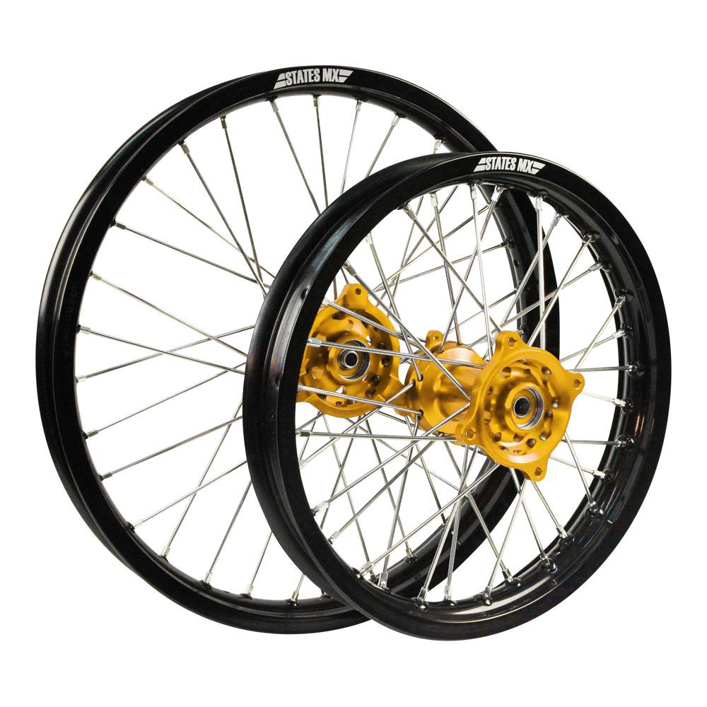 STATES MX WHEEL SET SUZUKI RM250 01-08 21" FRONT/19" REAR - BLACK/GOLD/SILVER 1