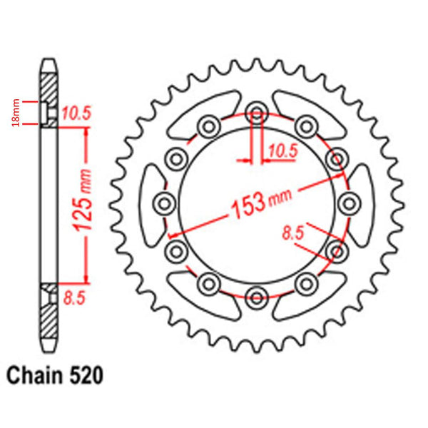 REAR SPROCKET - STEEL 49T 520P D/D 1