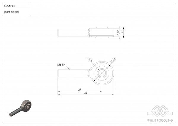 Gilles Tooling Ball Head M6 Left Outer, GAKFL6