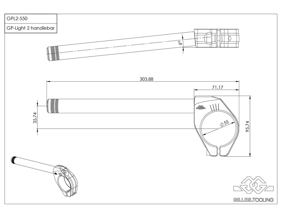 Gilles Tooling handlebar GP-LIGHT 2 550, GPL2-550 - 2