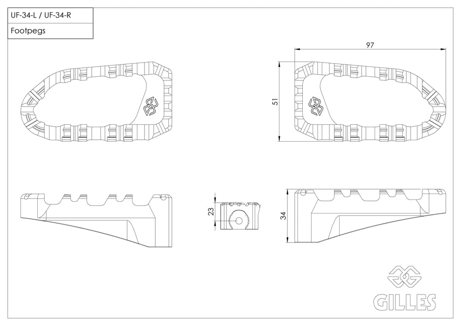 Gilles Tooling Pro-X Enduro foot peg set black, RGK-680-UF34-SET-B - 1