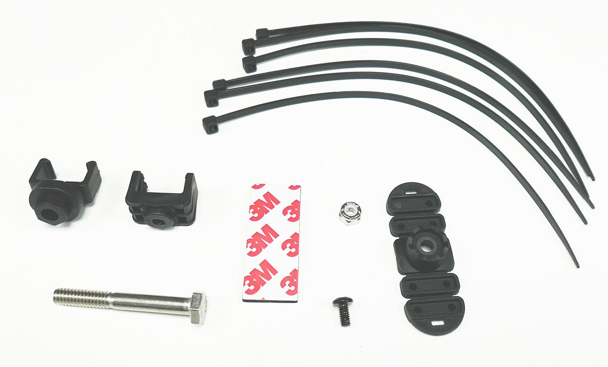 The fastener kit from Evotech Motorcycle USB Charger for the Yamaha MT-09 includes a range of fitting accessories for the rider to adapt the motorcycle part to their preferred mounting point. 