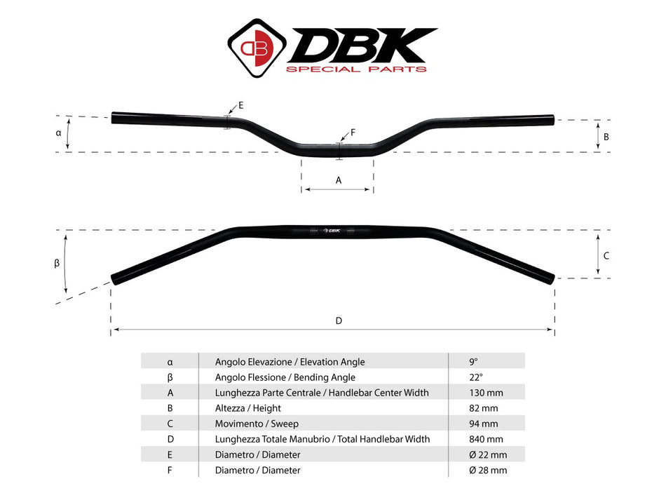 HAN01 - VARIABLE SECTION HANDLEBAR Ø 22-28 mm - DBK Special Parts - 2