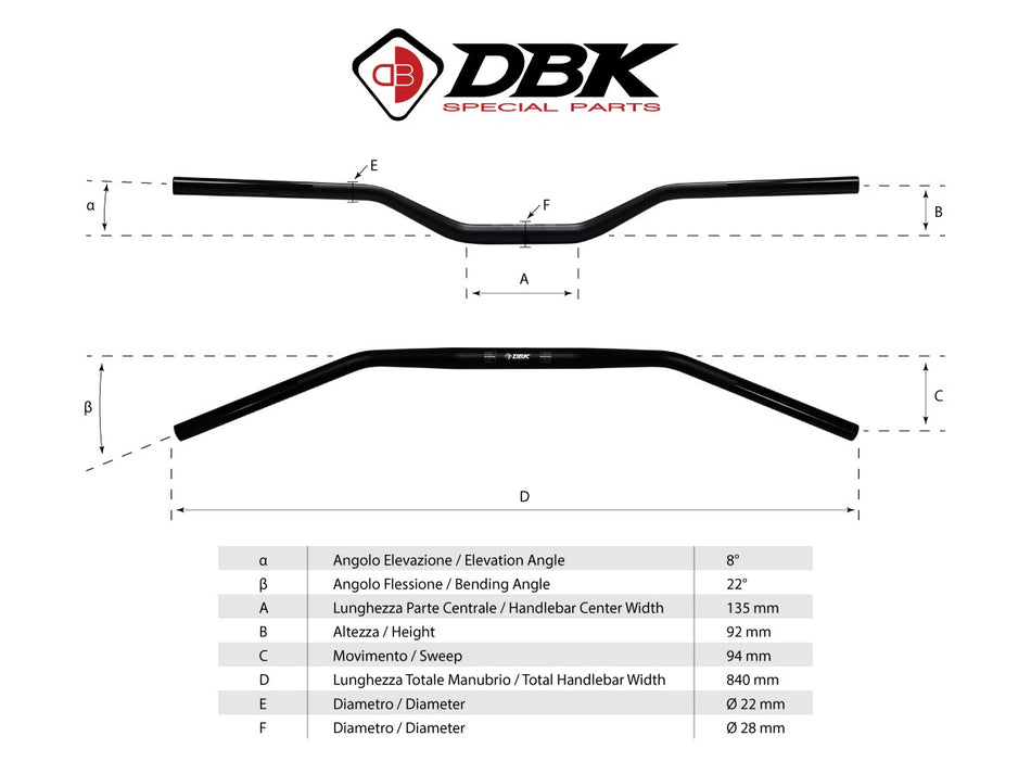 HAN02 - VARIABLE SECTION HANDLEBAR Ø 22-28 mm - DBK Special Parts - 2