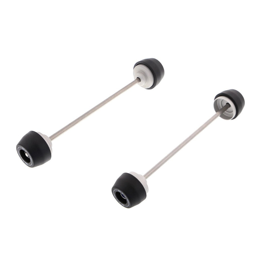 EP Spindle Bobbins Kit for the Kawasaki ZX-10RR includes front fork crash protection and rear swingarm protection. Stainless steel spindle rods precisely fit the signature Evotech Performance nylon bobbins to either end of the motorcycles wheels.  