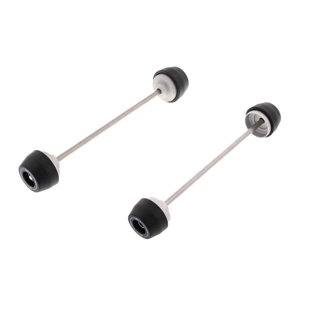 EP Spindle Bobbins Kit for the Kawasaki ZX-10R includes front fork crash protection and rear swingarm protection. Stainless steel spindle rods precisely fit the signature Evotech Performance nylon bobbins to either end of the motorcycles wheels.  