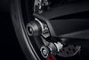 Evotech Performances signature spindle bobbin crash protection fitted to protect the rear wheel and swingarm of the Triumph Street Triple 765 Moto2 Edition.