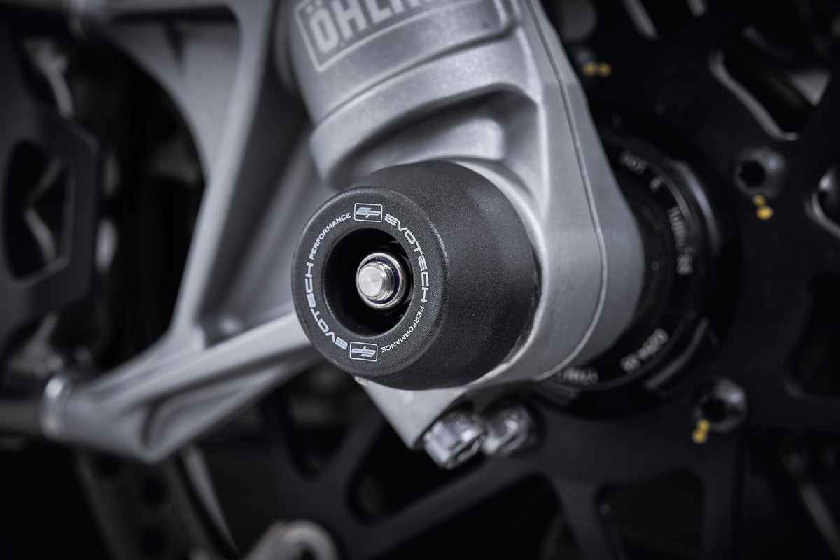 The precision fit of EP nylon bobbin to the front fork of the Ducati Multistrada V4 Pikes Peak.