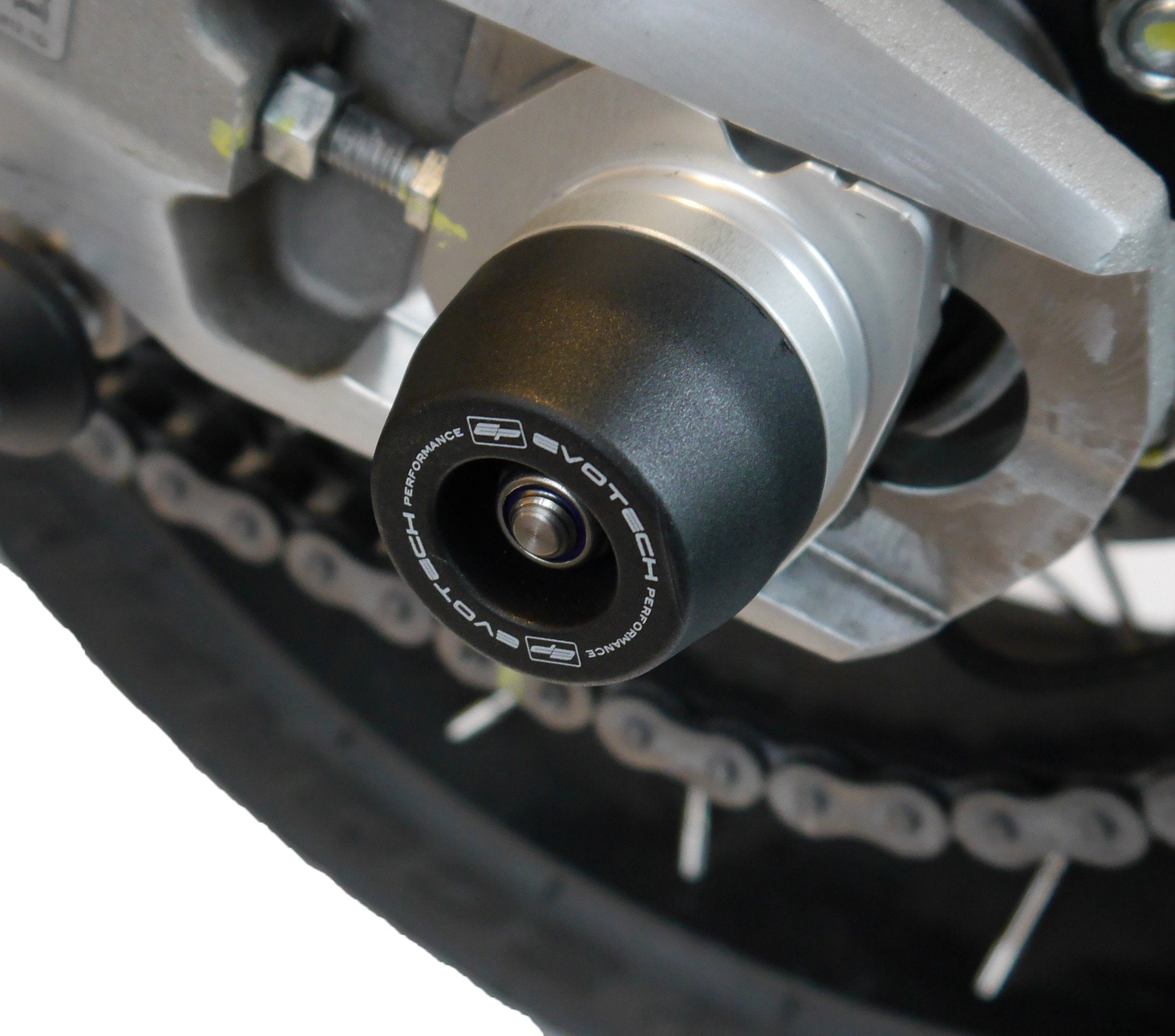 The rear swingarm of the Ducati Multistrada V4 with an EP black nylon spindle bobbin securely fitted.