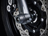 The precision fit of the EP bobbin to the front wheel of the Yamaha MT-07 from the EP Spindle Bobbins Kit, giving crash protection to the front forks, spindle retainers and brake calipers. 