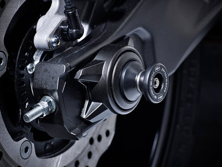 An EP Paddock Stand Bobbin seamlessly fitted the rear wheel spindle of the Yamaha FZ-07.